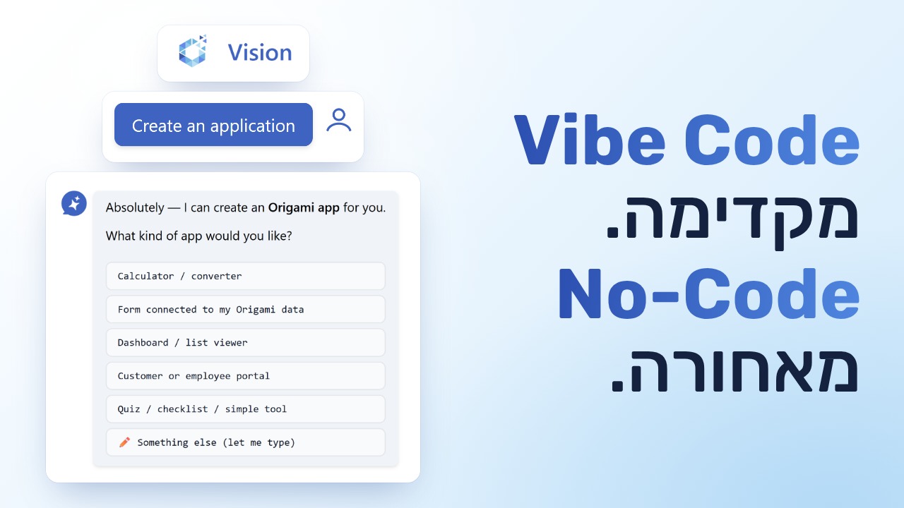 בונה האפליקציות של Vision באוריגמי: יוצרים אפליקציה מתיאור במילים