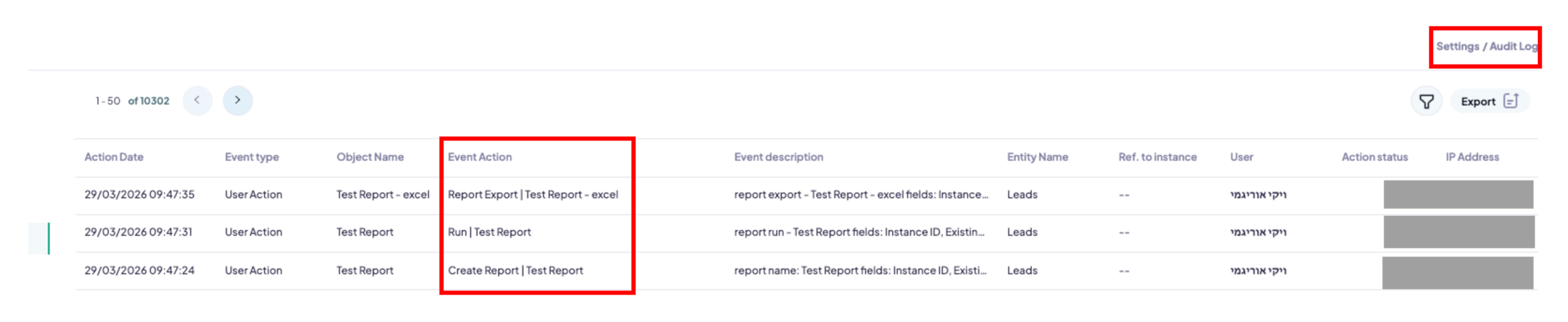 Audit Log for Report Actions