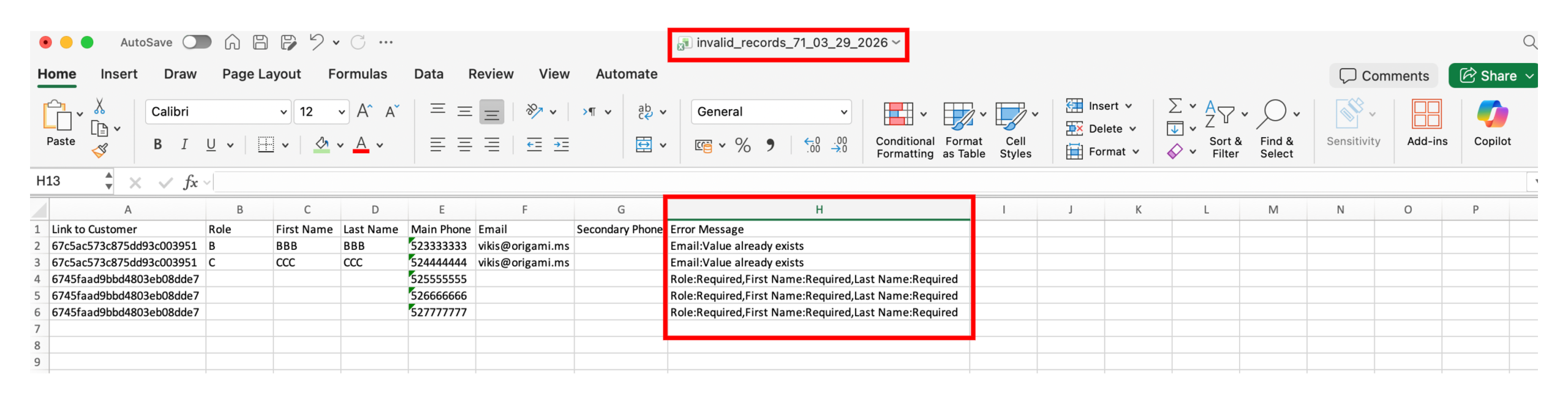 Partial Import – Error Documentation